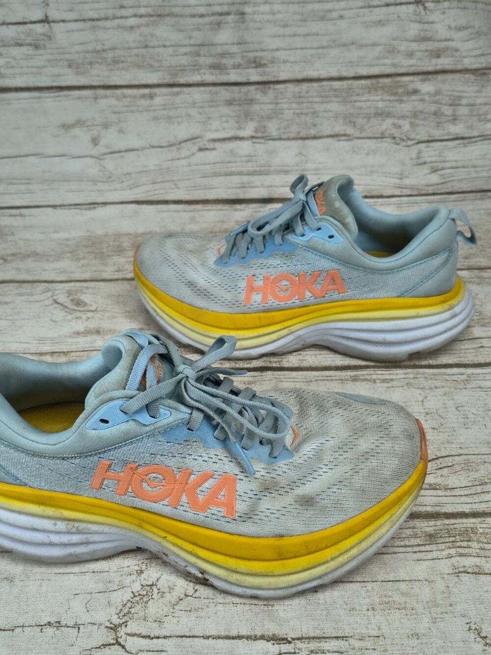 Hoka One One Bondi 8 Wide Running Shoes Summer Song Camellia Blue Yellow W 8.5